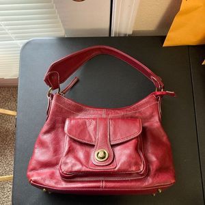Franklin Covey Purse Handbag Hobo Shoulder Bag Full Grain Leather Dark Red